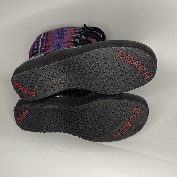 COACH Peggey W sz 8 B Plaid Purple Metallic Shearling Quilted Logo Boot Shoes - Picture 8 of 14